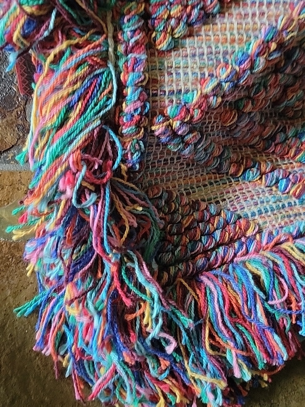 Multicolor Fringe Woven Crossbody Bag with Cream Strap - Picture 7 of 13